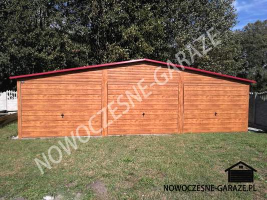 Garaż drewnopodobny 9m x 6m Kolor ścian i bram: Złoty Dąb Jasny 