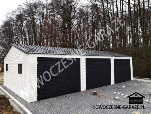 Garaż akrylowy 10m x 7m, Kolor ścian: Biały 9010 Kolor bram: Grafit 7016