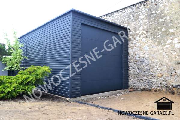Garaż akrylowy z bramą segmentową 4m x 7m , Kolor ścian i bramy: Grafit 7016
